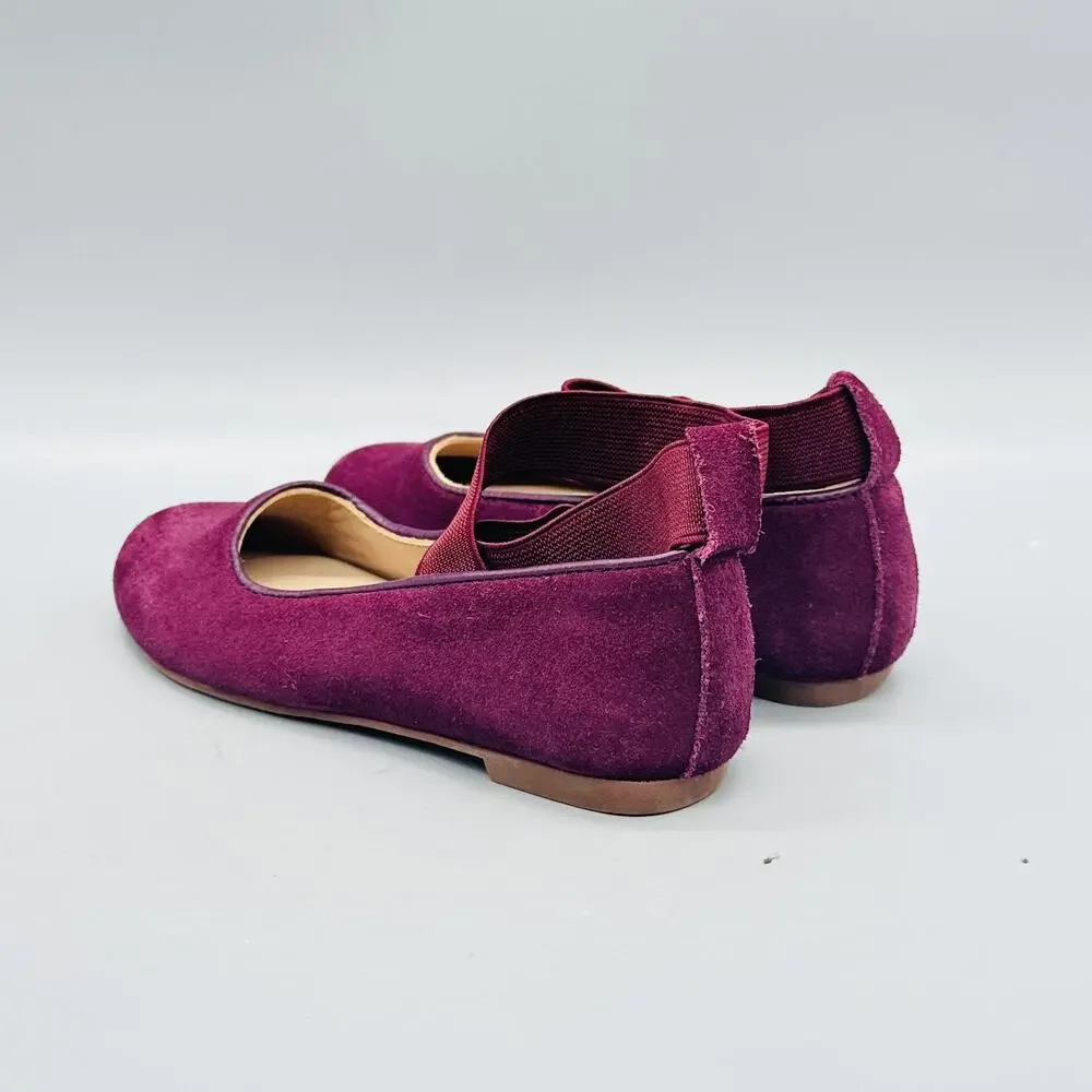 Elephantito Shoes Girls 11 Purple Suede Ballet Flats Elastic Strap Slip On Dress